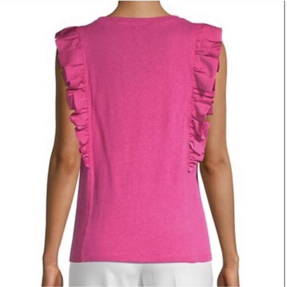 BCBGMAXAZRIA Very Berry Pink Ruffled Trim Linen Blend Sleeveless Tank Top XS $98 - Picture 3 of 11